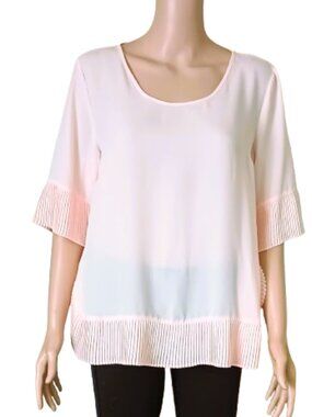 Blush Pink Sheer Pleated Top PL Accordion Sleeve  & Hem Women's Blouse